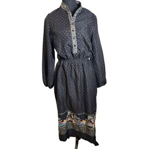 Lillie Rueben Vintage Dress Floral Trim Long Sleeve Midi Dress Cottagecore